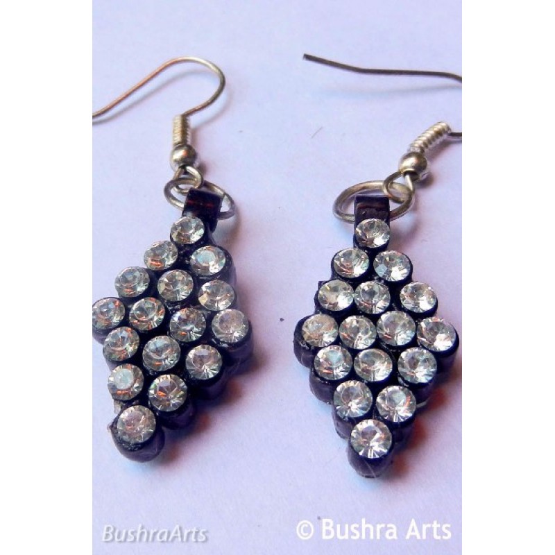 Quilled Rings Earrings Black with Crystals